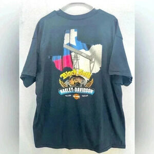Harley Davidson Black Gold Allen, Texas Tee Rare print front back graffics